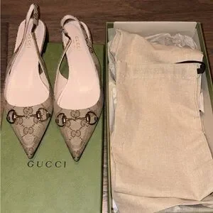 Gucci Beige and Cocoa Slingback Heels